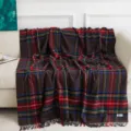 Pure wool plaid blanket, tartan throw blanket for sofa, cozy fringe travel blanket. - Coffee Plaid