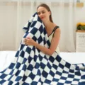 Soft Blue White Checkered Blanket Flanell Jacquard Sofa Throw Blanket Cozy Bedding - 80*100 380g / Checkerboard - Navy Blue