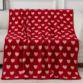 Red microfiber blanket with pink heart pattern, cozy soft throw for Valentine day gift home. - Heart-LOVE Red