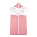 Pink knitted baby sleeping bag with soft fleece lining, cozy swaddle blanket for stroller. - Light Pink
