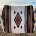 Mexican beach blanket boho outdoor woven throw Navajo tribal geometric diamond pattern picnic mat - 35x215cm / Diamond 2# Khaki White