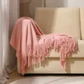 Pink knitted tassel throw blanket, solid color cozy sofa blanket for living room bedroom. - 130x240cm / Pink