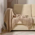 Scandic solid knitted throw blanket with fringe for cozy sofa living room and bedroom bed decor. - 130x240cm / Khaki
