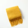 Yellow Knitted Throw Blanket with Tassels, Nordic Sofa Bed Cover and Decorative Blanket. - 127*152 + 10cm Fringe / Yellow