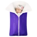 Purple knitted baby sleeping bag with white plush lining, warm winter stroller blanket. - Purple