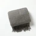 Grey knitted throw blanket with bobbles and fringe for sofa and bed, soft cozy home decor. - 127*152 + 10cm Fringe / Gray