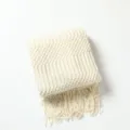 Nordic knitted throw blanket with textured geometric pattern and chic fringe for sofa and bed. - 127*152 + 10cm Fringe / Beige