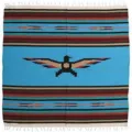 Woven Thunderbird Mexican Beach Blanket Aztec Navajo Style Striped Tapestry Rugs - Lake Blue