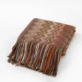 Bohemian knit throw blanket with zig-zag pattern and tassels for sofa and living room decor. - 127*152 + 15cm Fringe 500g / Warp Wave - Rust