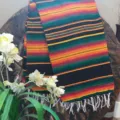 Handwoven Mexican blanket vibrant striped serape fringe throw for beach picnic and sofa decor - Black Blue