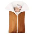 Knitted baby sleeping bag with soft fleece lining, warm winter swaddle blanket for infants. - Khaki