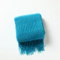Turquoise knitted sofa blanket with tassel fringe variant, soft cozy bedroom throw decor. - Teal