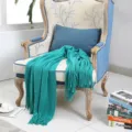 Nordische einfarbige gestrickte Sofadecke Kaschmir-Imitat Überwurf für Hotel Bettläufer - 170 cm * 127 cm (mit Fransen) / Seegrün