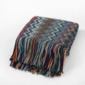 Bohemian knitted throw blanket with fringe, cozy zigzag chevron sofa cover for office nap. - 127*152 + 15cm Fringe 500g / Wavy Pattern - Blue