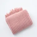 Pink knitted throw blanket with bobble texture and tassels for sofa and bed decoration. - 127*152+10cm Fringes / Pineapple Texture - Pink