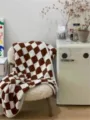 Καφέ λευκή καρό κουβέρτα απαλή και ζεστή ρίψη για καναπέ γραφείο και σπίτι - 100*120 (650 γρ.) / Δίχρωμο - Κόκκινο και λευκό καρό