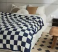 Μπλε και λευκή καρό απαλή ζεστή φλις κουβέρτα ριχτάρι καναπέ για διακόσμηση υπνοδωματίου - 100*120 (650 γρ.) / Δίχρωμο - Μπλε και λευκό καρό