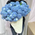 Handmade crochet flower bouquet blanket soft knitted floral throw gift for cozy home living room decor - 110cm Diameter - Finished Product - 36 Flowers - 1100g / Grey-Blue Carnations with Cream White Blanket