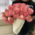 Handcrafted crochet carnation flower bouquet blanket cozy knitted floral home decor gift item - 110cm Diameter - Finished Product - 36 Flowers - 1100g / Watermelon Red Carnations with Cream White Blanket