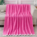 Bright pink knitted throw blanket cozy home decor soft chenille sofa blanket cozy texture - 150*200 - 1400g / Soft Fluffy Blanket - Rose Red
