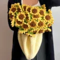 Handmade crochet sunflower bouquet blanket creative gift home decor warm knitted flower throw - Diameter 80CM / Sunflower - Light Khaki Background