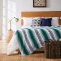 Handmade woven Mexican blanket throw for sofa bed and beach, geometric striped design. - 130x170cm / MC Green Blue Gray