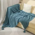 Blue knitted throw blanket with tassels, Nordic pineapple pattern sofa cover for cozy home decor. - 150*200 - 1300g / Bondi Blue