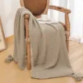 Knitted tassel sofa throw blanket with pineapple texture, cozy home decor cover blanket. - Khaki