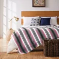 Handwoven Mexican blanket throw geometric striped sofa bed cover picnic mat boho style - 130x170cm / MC Pink