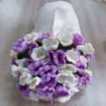 Crochet flower bouquet blanket, purple and white handmade knitted air conditioning blanket gift. - Bicolor White Purple Lily of the Valley White Blanket