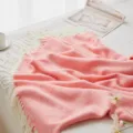 Coral Pink Herringbone Fringe Throw Blanket, Woven Jacquard Sofa Bed Cover Decor - Big Wave - Pink / 150x200cm (700g)