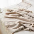 Beige Herringbone Knit Throw Blanket with Tassels Soft Acrylic Decorative Blanket - Big Wave Pattern - Khaki / 150x200cm (700g)