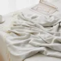 Herringbone knit throw blanket with tassels, soft acrylic woven couch blanket cream color. - Big Wave - Beige / 150x200cm (700g)