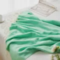 Mint green herringbone throw blanket with white tassels, cozy soft acrylic knitted bed cover. - Big Wave - Green