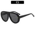 Retro chunky oval sunglasses for women men vintage riveted fashion sun glasses eyewear - Black Frame Grey Lens