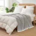 Cozy grey knitted throw blanket detail showcasing soft texture for bedroom and warm comfort. - Soft Fluffy Blanket - Light Grey