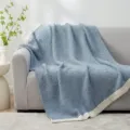Detailed view of the cozy blue knitted throw blanket showcasing soft texture and warm design. - Soft Fluffy Blanket - Haze Blue