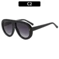 Oversized retro black frame sunglasses with gradient lenses and chic gold rivet decor. - C2-Black Frame Gradient Grey Lens
