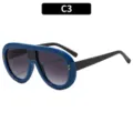 Oversized retro fashion sunglasses with thick blue frame and gradient lenses for outdoor wear. - C3-Blue Black Frame Double Grey Lens