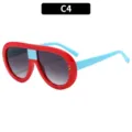 Red and blue oversized retro sunglasses, bold thick frame fashion sun eyewear with chic details. - C4-Red Blue Frame Double Grey Lens