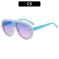 Chic oversized oval sunglasses with thick white frame, blue temples and gradient lenses. - C5-White Blue Frame Blue Pink Lens