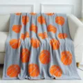 Soft grey plush blanket featuring a vibrant orange basketball pattern, cozy throw for sofa. - 127x152cm - 900g / Basketball - Gray & Orange