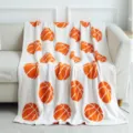 Cozy white plush throw blanket featuring vibrant orange basketball pattern for home decor. - 127x152cm - 900g / Basketball - White & Orange