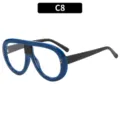 Oversized bold blue frame sunglasses with black temples and retro square bridge design sku c8 - C8-Blue Black Frame White Lens