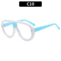 Oversized retro flat top sunglasses with thick white frame and blue temples for women and men - C10-White Blue Frame White Lens