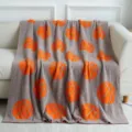 Grey basketball knit throw blanket, cozy plush feather yarn sofa cover for home decor. - 127x152cm - 900g / Basketball - Khaki & Orange