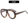 Retro oversized tortoiseshell flat top sunglasses with chic stitch details for outdoor fashion. - C11-Tortoise Tea White Lens