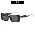 Modische quadratische Retro Sonnenbrille mit goldenen Wellenbügeln, UV400 Outdoor Brille. - C1 Schwarz Gold Rahmen Graue Gläser