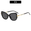 Modische Strass-Cat-Eye-Sonnenbrille für Damen, elegante schwarze und goldene Brille C1. - Stil C1 / Schwarzer Rahmen Graue Gläser