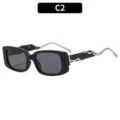 Moderne schwarze Sonnenbrille mit wellenförmigen Metallbügeln und UV-Schutz für Damen. - C2 Schwarz Silber Rahmen Graue Gläser